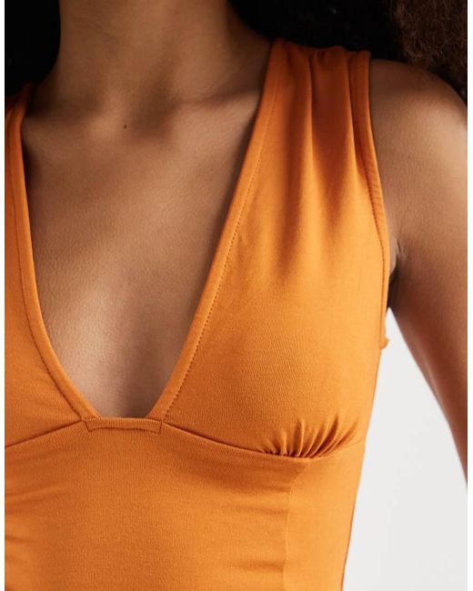 Motel Orange Lynod Rayon Plunge V Neck Top