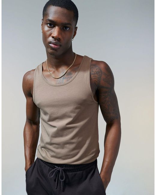 Camiseta sin mangas ajustada en marrón ASOS de hombre de color Gray