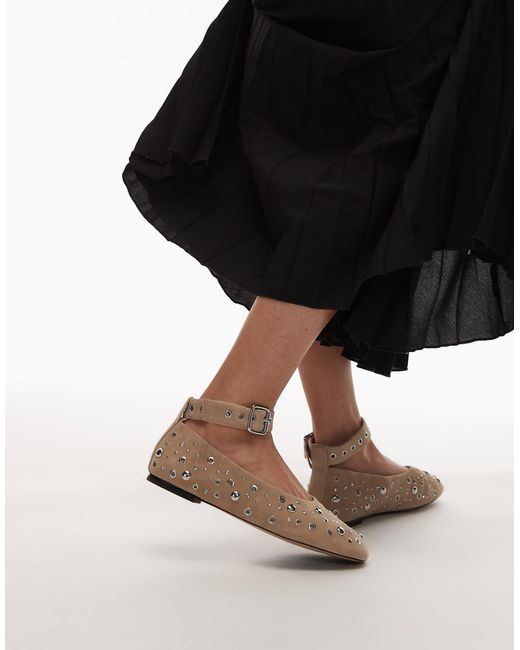 & Other Stories Black Studded Suede Leather Ballet Flats With Ankle Strap