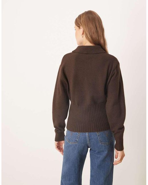 Gina Tricot Brown Long Sleeve Collar Knitted Jumper