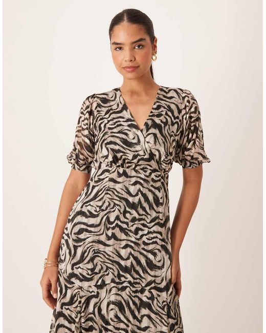 Lovedrobe Natural Animal Print Faux Wrap Puff Sleeve Midaxi Dress