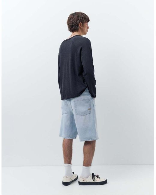 Pull&Bear Blue baggy Denim Bermuda Shorts for men