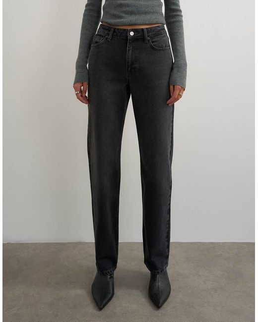 TOPSHOP Gray Vintage Straight Mid Rise Jean