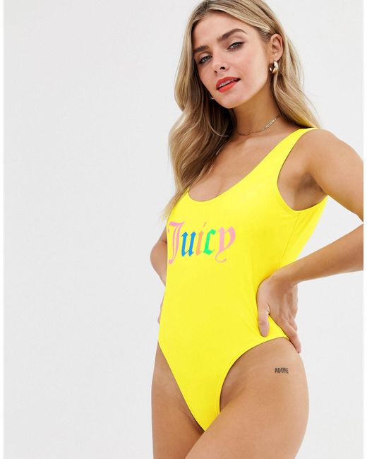 Juicy Couture Yellow Rainbow Logo Swimsuit
