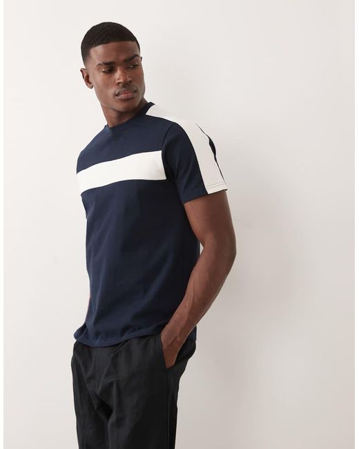 ASOS Blue Heavyweight Regular Fit T-shirt With Contrast Panels for men