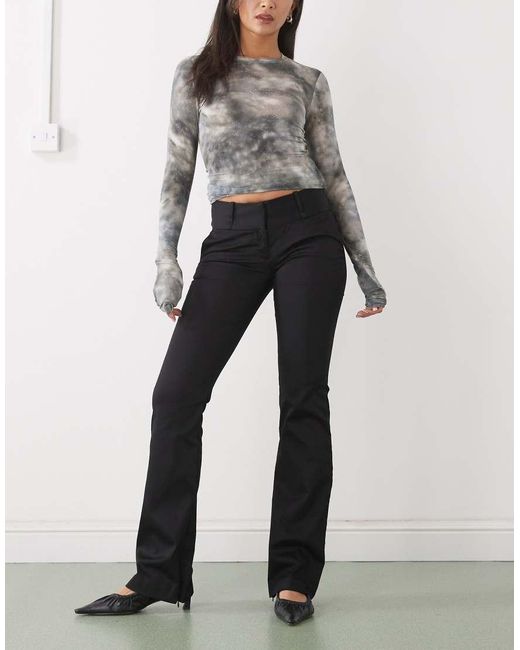 Monki Elegante Flare-Broek Met Stretch En Rits in het Black