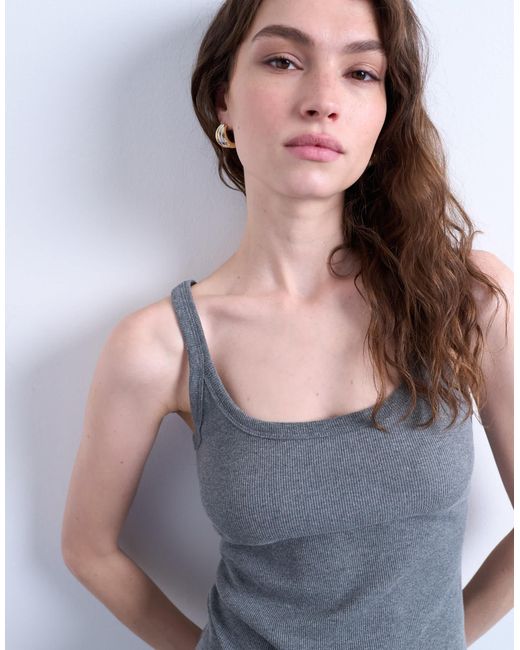 TOPSHOP Blue Skinny Strap Scoop Rib Vest