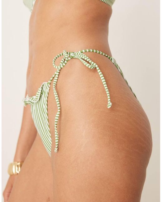 ASOS Green Anna Seersucker Tie Side Bikini Bottoms