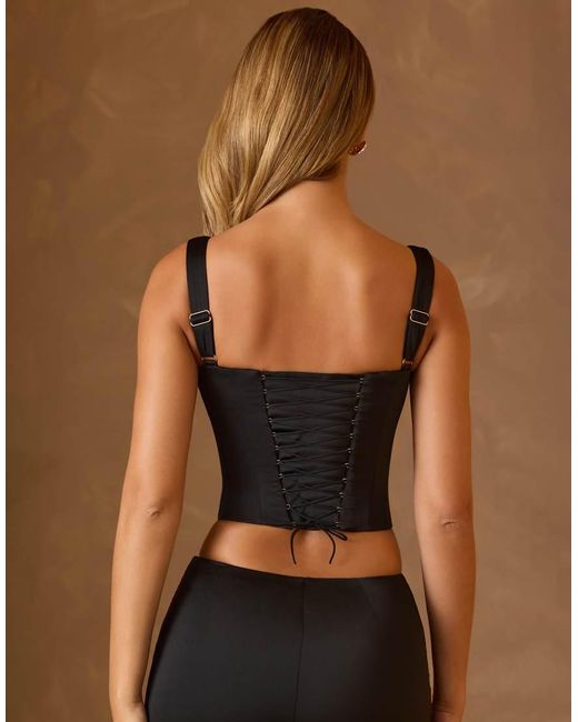Oh Polly Brown Satin Square Neck Corset Top