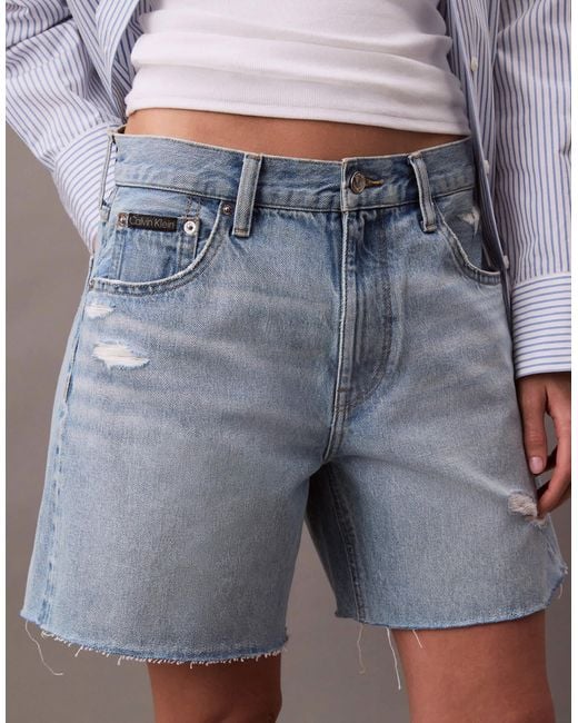 Calvin Klein Blue Signature 90s Distressed Denim Shorts