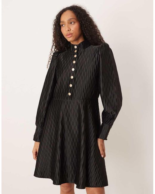 Y.A.S Black High Neck Satin Mini Dress With Button Front