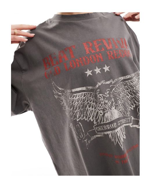 Camiseta boyfriend gris con estampado gráfico roquero rojo ASOS de color Gray