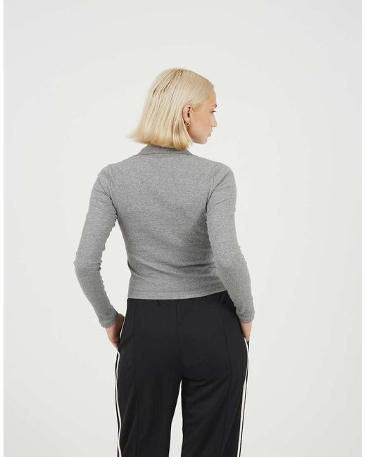 Brave Soul Gray Ribbed V-Neck Collared Top