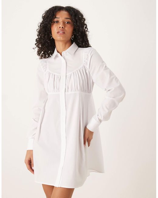 ASOS White Ruched Bust Detail Shirt Mini Dress