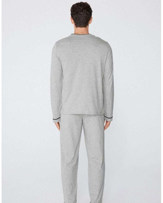 Tezenis White Long Piping Cotton Pyjamas for men