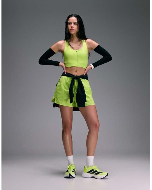 4505 Green Premium High Impact Zip Front Running Sports Bra With Adjustable Straps And Reflective Detail