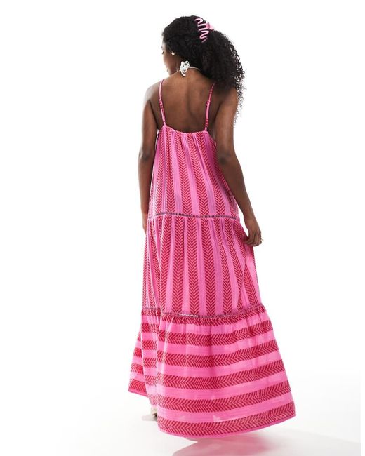 Vestido Playero Largo Y Rojo Con Cuello Halter Y Patrón Texturizado De Accesorize Accessorize de color Pink