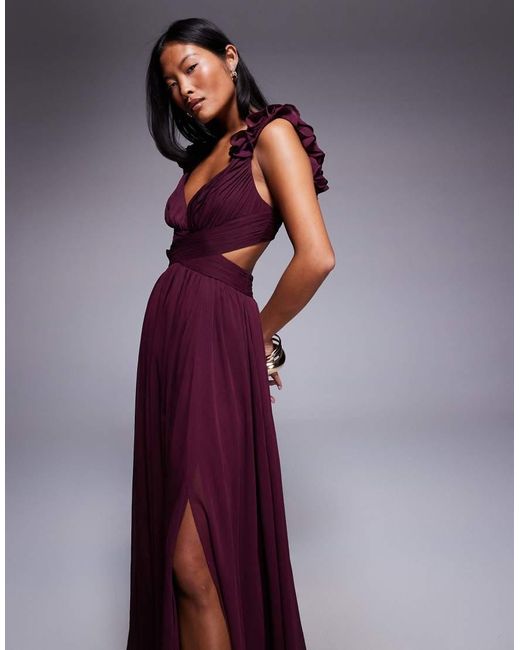 Forever New Purple Ruffle Shoulder Midaxi Dress