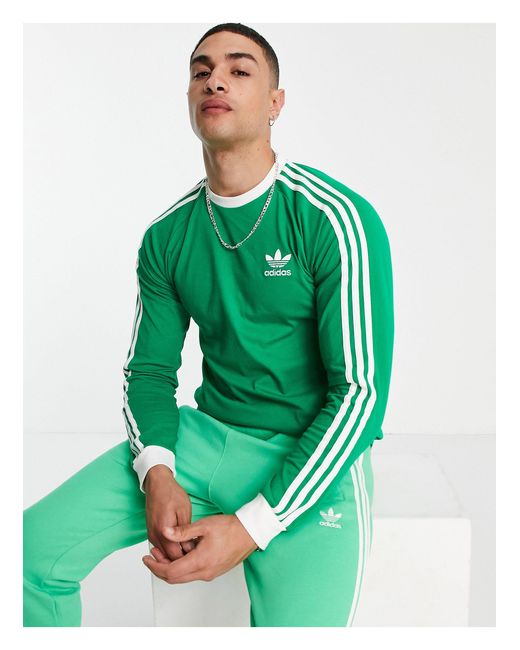 adidas Originals Cotton Adicolor Three Stripes Long Sleeve T-shirt in Green  for Men - Lyst