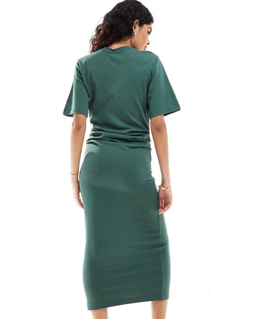 ASOS Green Short Sleeve Gathered Waist With Side Split Maxi Dress