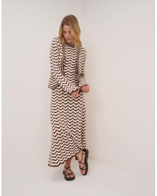 Nobody's Child Natural Crochet Knitted Midi Dress