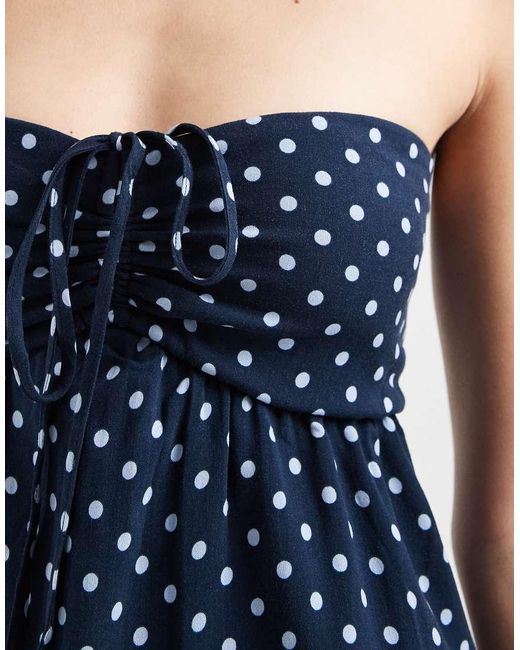 Hollister Blue Bandeau Tie Up Ruffle Babydoll Mini Dress