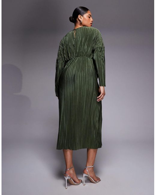 Green Asos Long Maxi Dress ASOS Design Curve Pliss Long Sleeve Draped  Waist Midi Dress In