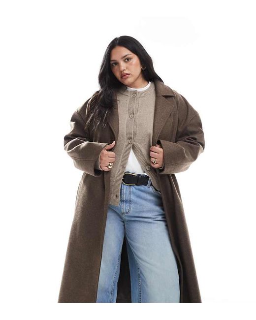 Brave Soul Brown Faux Wool Longline Belted Overcoat