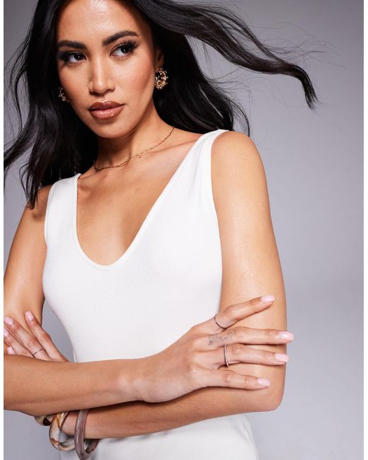 ASOS White – ärmelloses, geripptes minikleid