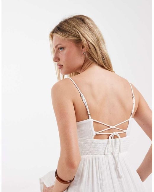 Hollister White Embroidered Strappy Tiered Maxi Dress