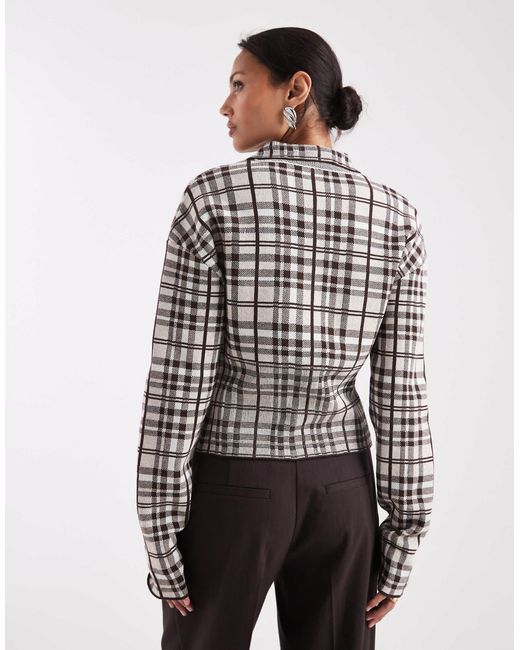 Collusion Gray Check Knitted Button Through Top