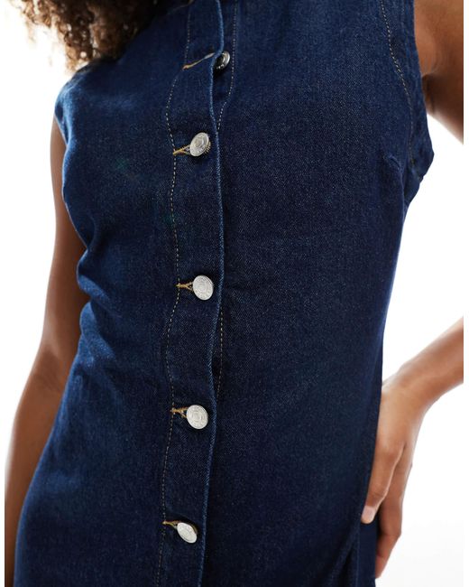 Robe longue boutonnée en jean à encolure ronde - indigo ASOS en coloris Blue
