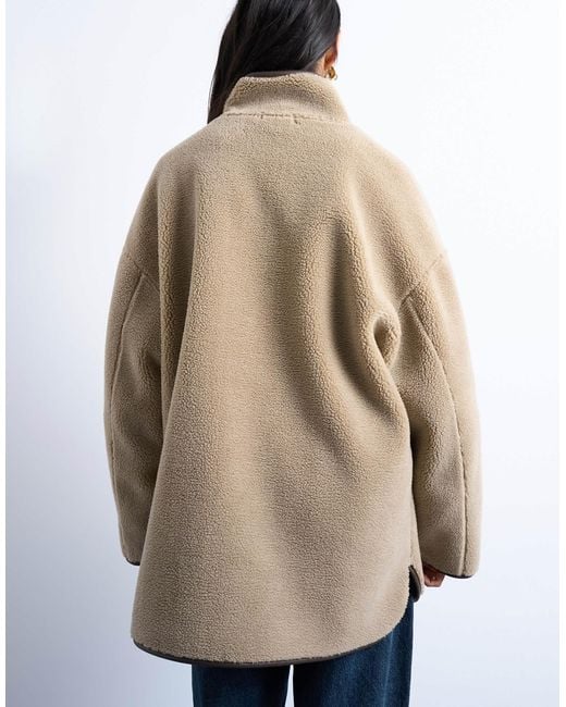 TOPSHOP Brown Longline High Neck Chuck On Shearling