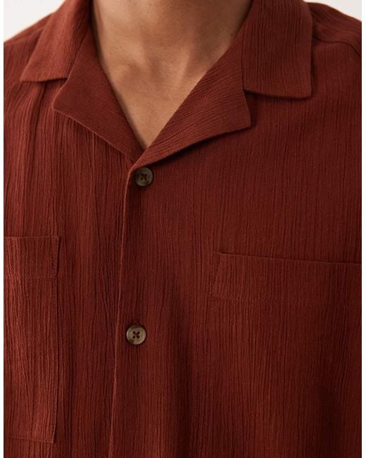 ASOS Red Oversized Revere Crinkle Texture Shirt for men
