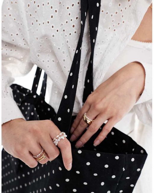 Bershka White Polka Dot Oversized Tote Bag