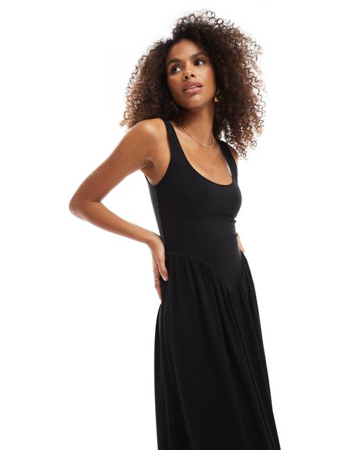 Bershka Drop Waist Jersey Maxi Dress in Black | Lyst Bershka Drop Waist Jersey Maxi Dress in Black | Lyst