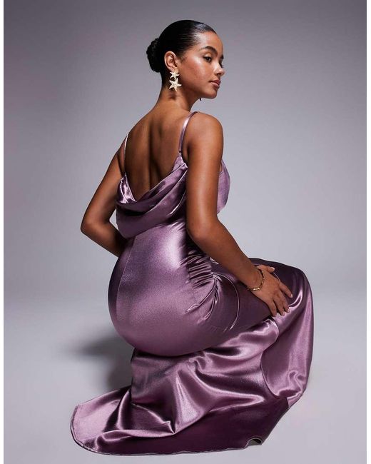 Goddiva Cowl Back Satin Maxi Dress in Purple | Lyst UK