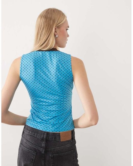 Miss Selfridge Blue Lace Trim Tank Top