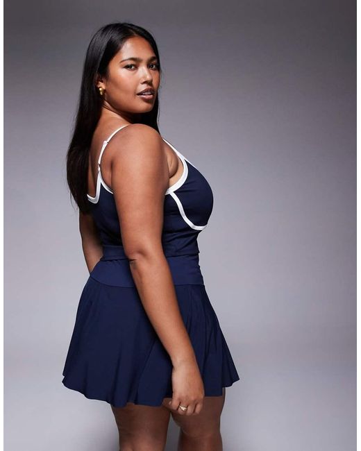 4505 Blue Curve Active Vest With Inner Bra And Piping