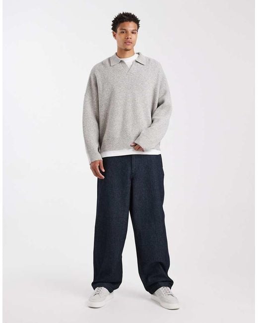 ASOS Natural Super Oversized Boxy Fit Knitted Fisherman Rib Notch Neck Jumper for men