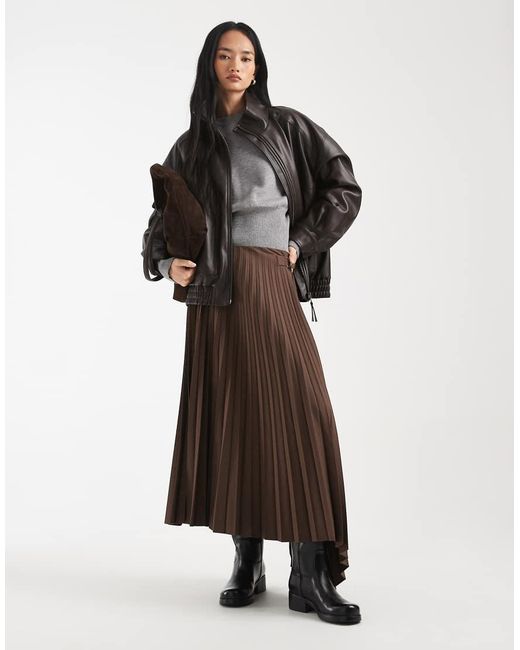 ASOS Brown Hanky Hem Pleated Maxi Skirt