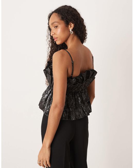 Top à volants oversize - pailleté Y.A.S en coloris Black