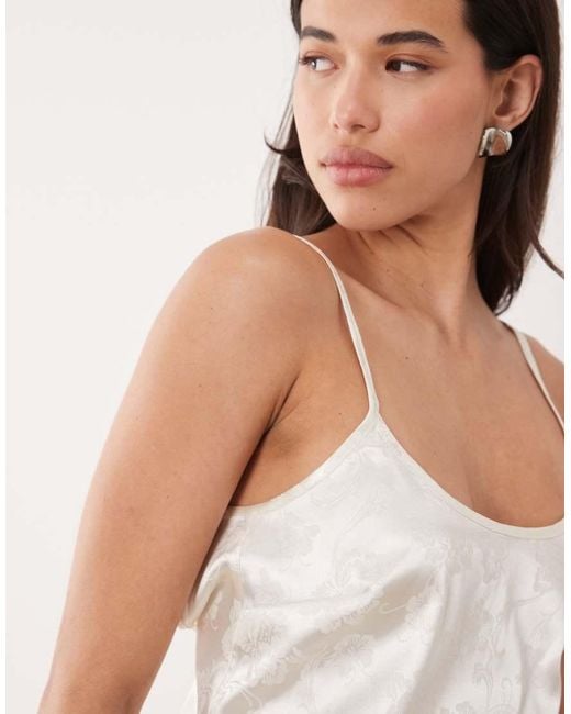 The Frolic White Exclusive Satin Floral Jacquard Scoop Neck Cami Top