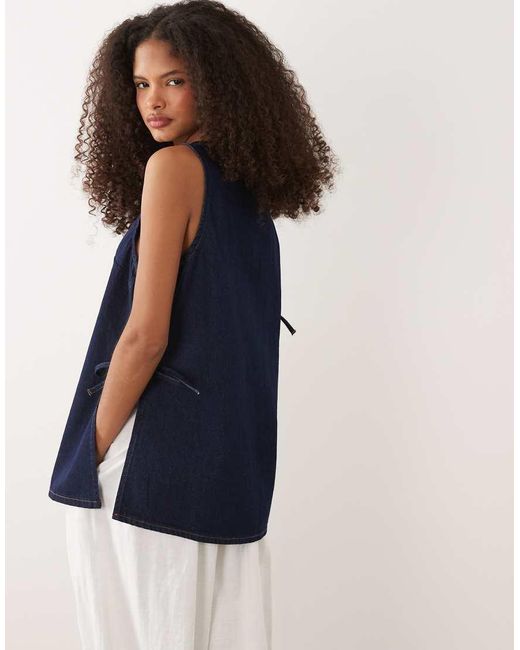 ASOS Blue Tie Side Denim Long Line Top
