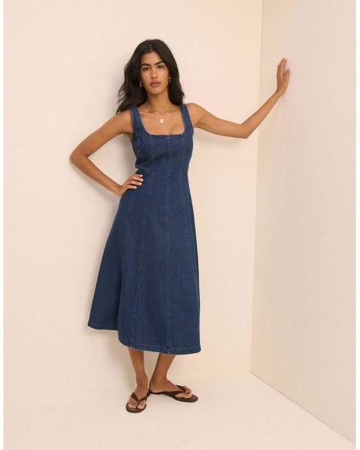Nobody's Child Blue Dark Wash Denim Rowe Midi Dress