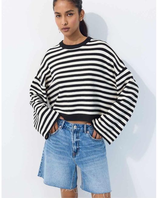 Stradivarius Blue Wide Sleeve Cropped Knit Jumper