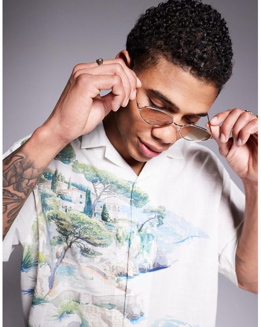 ASOS – angeschrägte ovale sonnenbrille aus blassgoldenem metall mit braunen gläsern in Metallic für Herren
