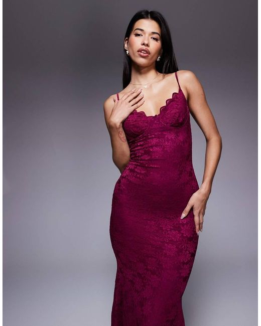Wanderdoll Purple Leah Structured Cami Lace Fishtail Maxi Dress