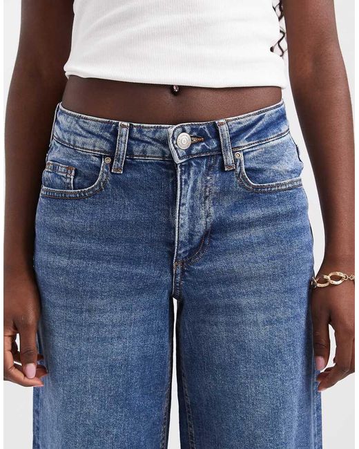 Vero Moda Blue Sandie Mid Rise Wide Leg Stretch Jeans