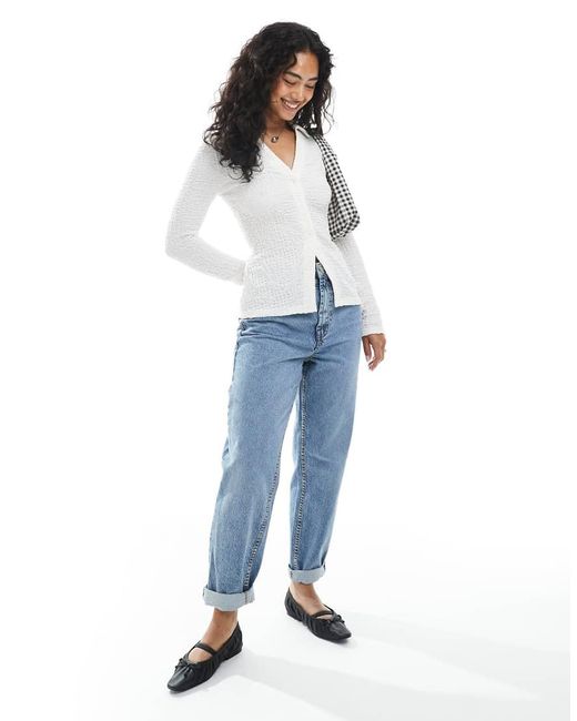 Top Color Panna Testurizzato Con Bottoni di New Look in White